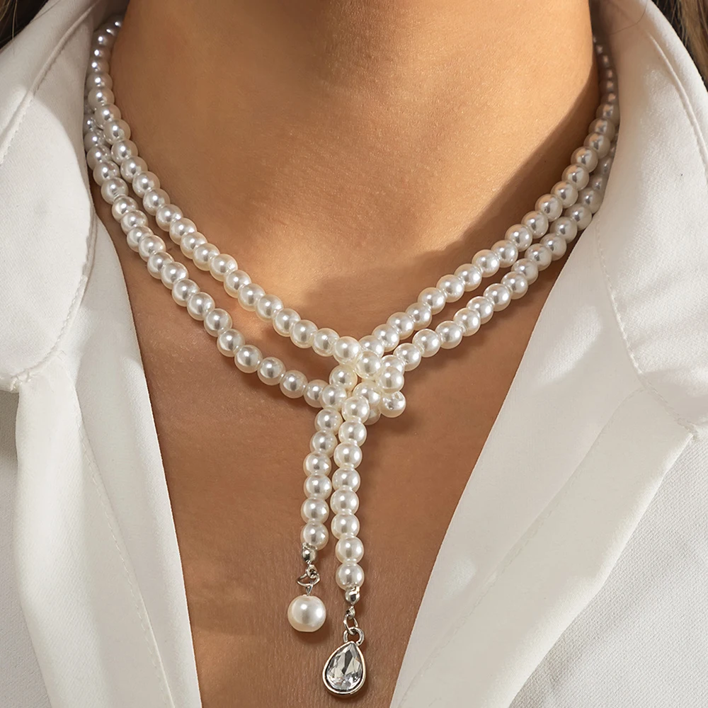 Trend Elegant Jewelry Wedding Big Pearl Crystal Pendant Necklace For Women Fashion White Imitation Pearl Choker Necklace N0379