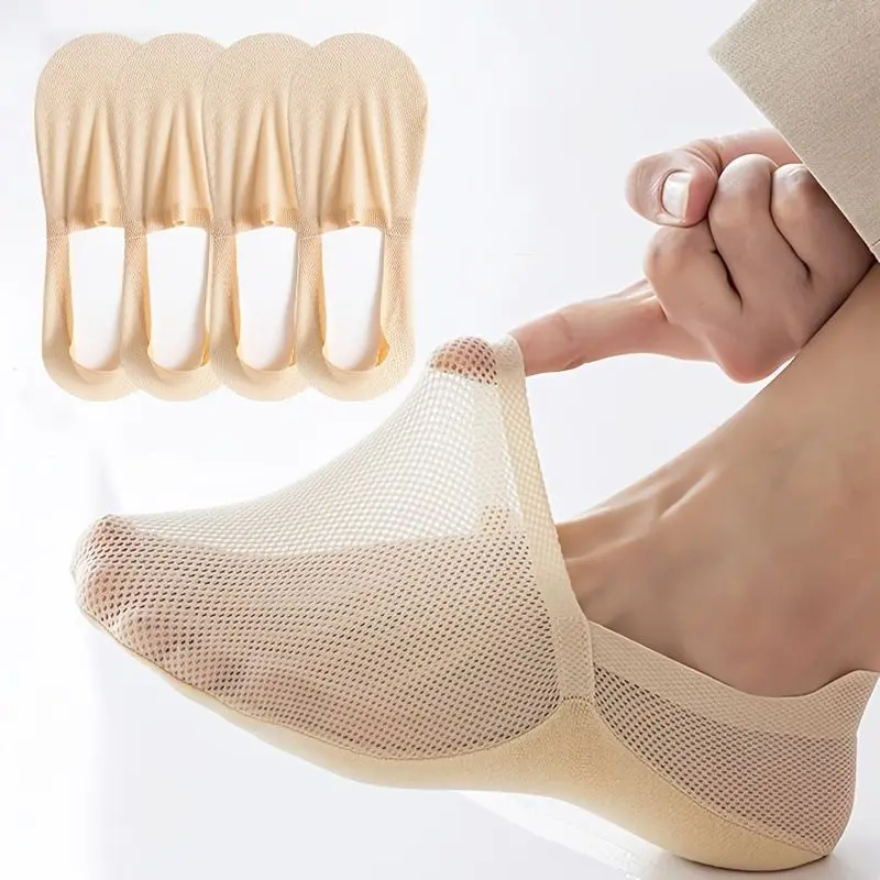 Unisex Spring Summer No Show Invisible Socks Thin Mesh Breathable Cotton Bottom Sweat Wicking Silicone No Slip Boat Socks Daily