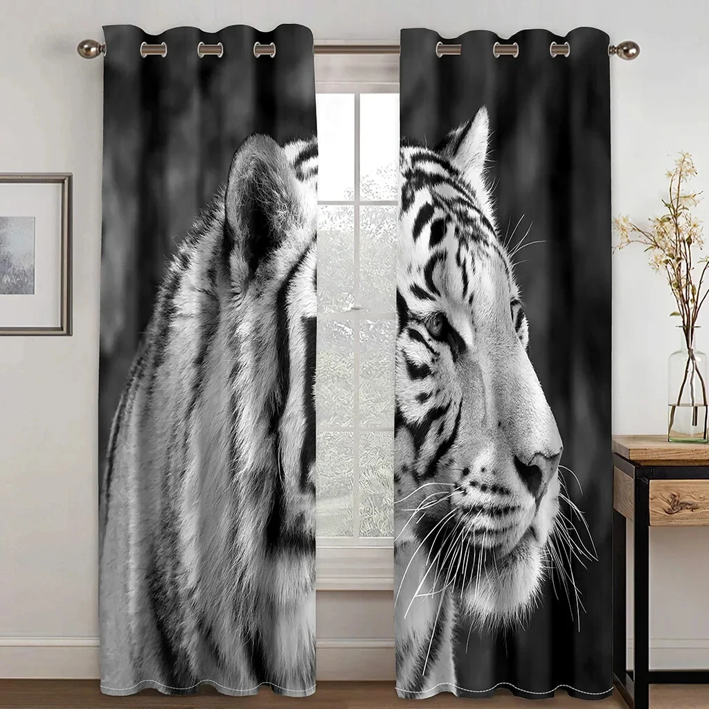 3D Digital Print Cheap Custom Animal Lion Tiger Kids Two Thin Window Curtains Drapes for Living Room Bedroom Decor 2 Panels