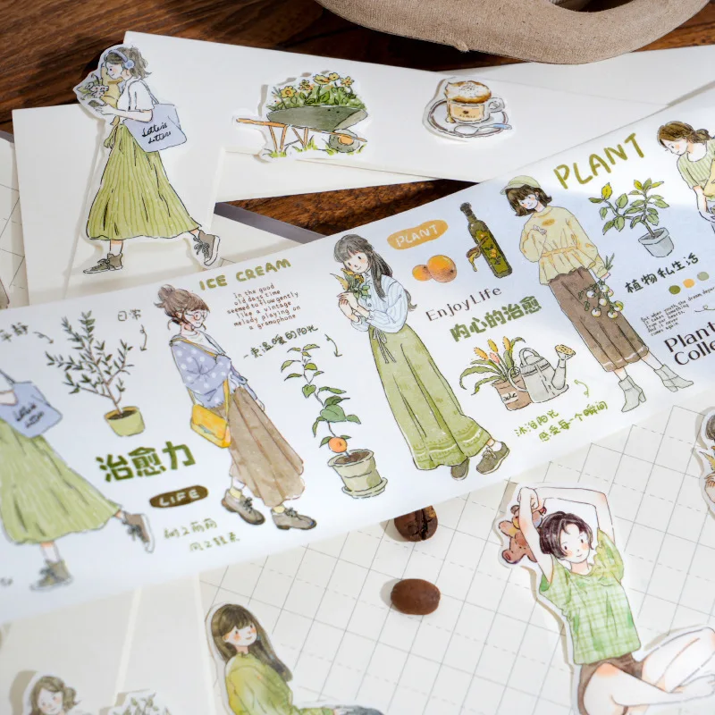 1roll Cartoon Girl Character Tape Stickers, Artistic Design for Hand Account DIY & Journal Decoration