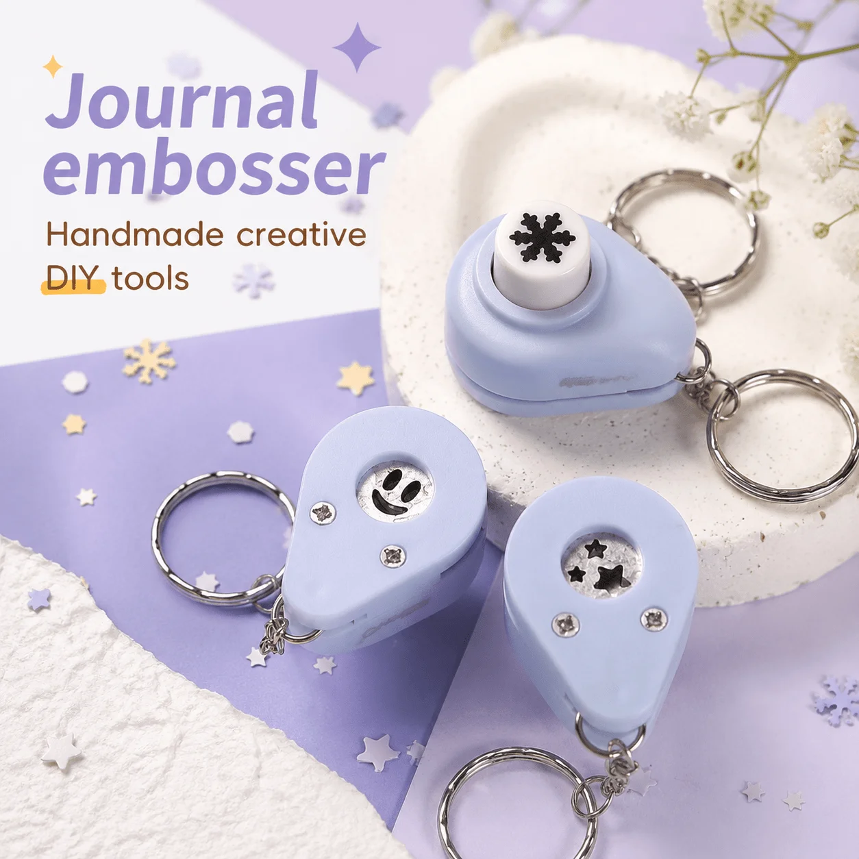Mini DIY Pattern Hole Punch Keychain Star Paw Print Smile Paper Puncher for Scrapbooking Journal Photo Card Craft Stationery