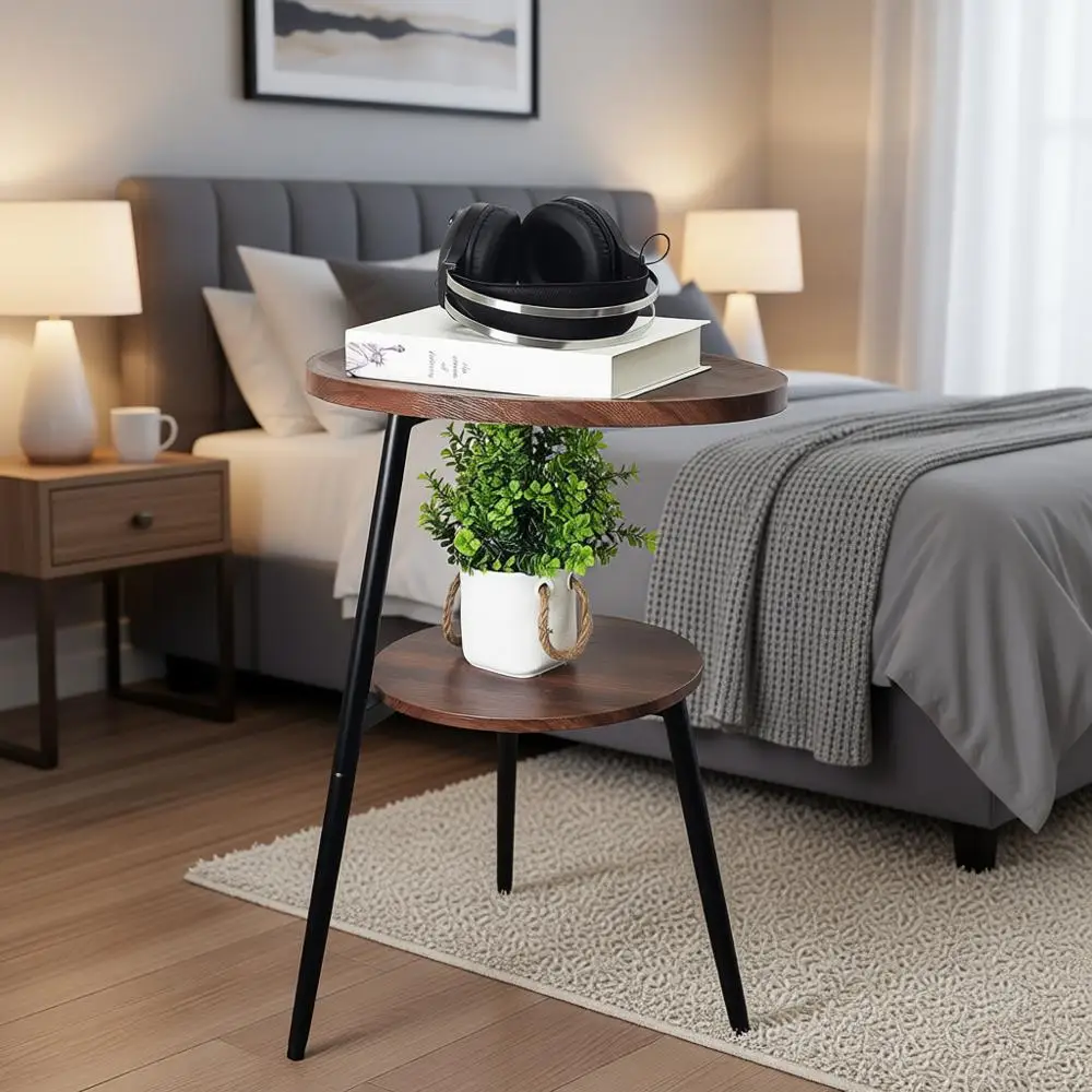 

Small End Table, Oval Round Wood Sofa Table, 2 Tier Accent Table Nightstand for Living Room, Bedroom, Small Spaces (Rustic Brown