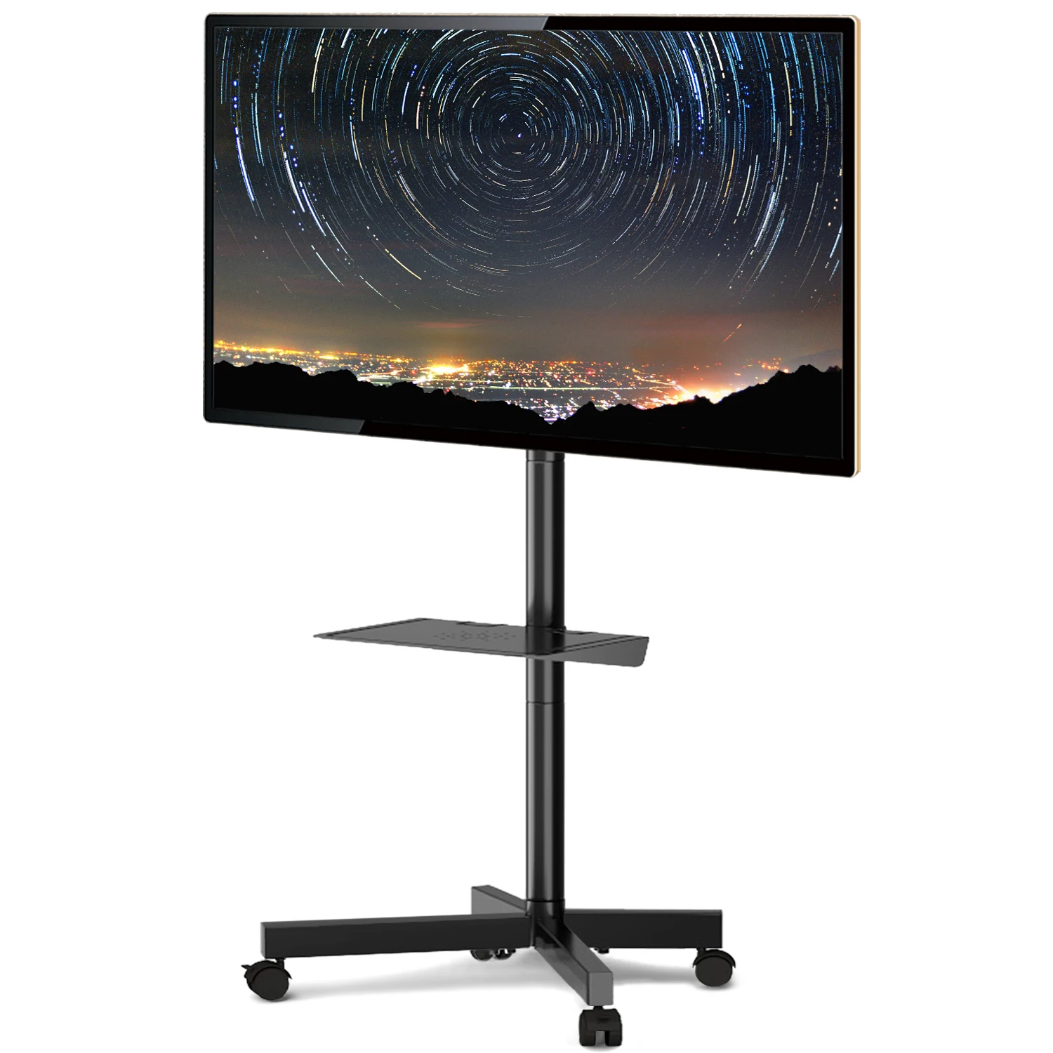 Floor-Standing TV Stand,Economical Mobile TV Cart With Solid Shelf And X-shape Base For 23-55