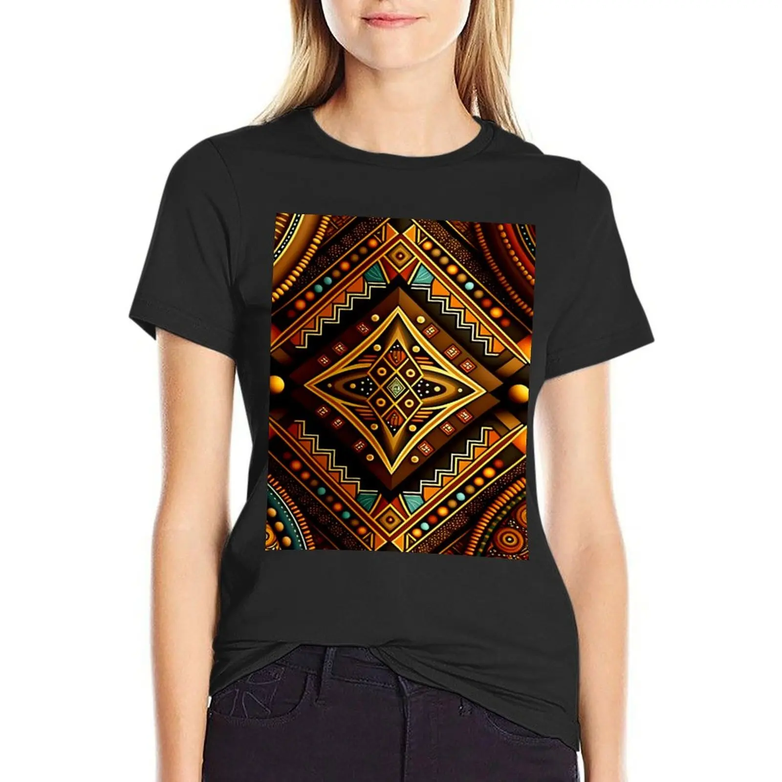 Melanin Mind Indigenous African Pattern T-Shirt summer tops funny tops Women