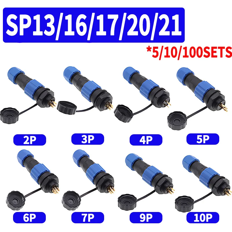 SP13 SP16 SP17 SP20 SP21 2PIN-12PIN Panel Mount IP68 Waterproof Aviation Connectors Plug Socket, Electrical Cable Wire Connector