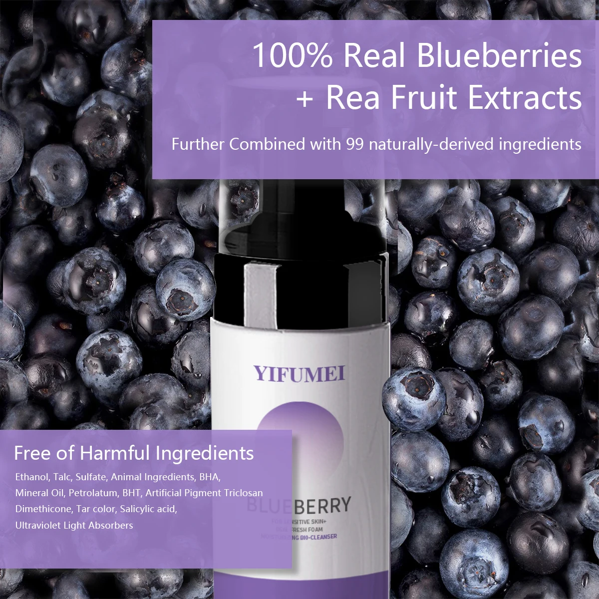 Blueberry Cleanser Hydrating Sensitive Skin Foam Cleansing Gentle Pore Cleaner Moisturizing Nourishing Face Wash for Travelling