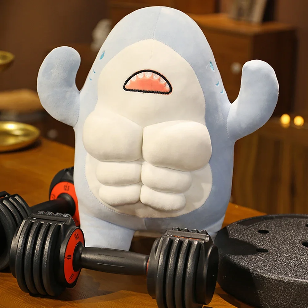 45cm Cute Boyfriend Force Shark Plush Toys Stuffed Muscle Animal Pillow Appease Cushion Doll Gifts for Kids Children Girls