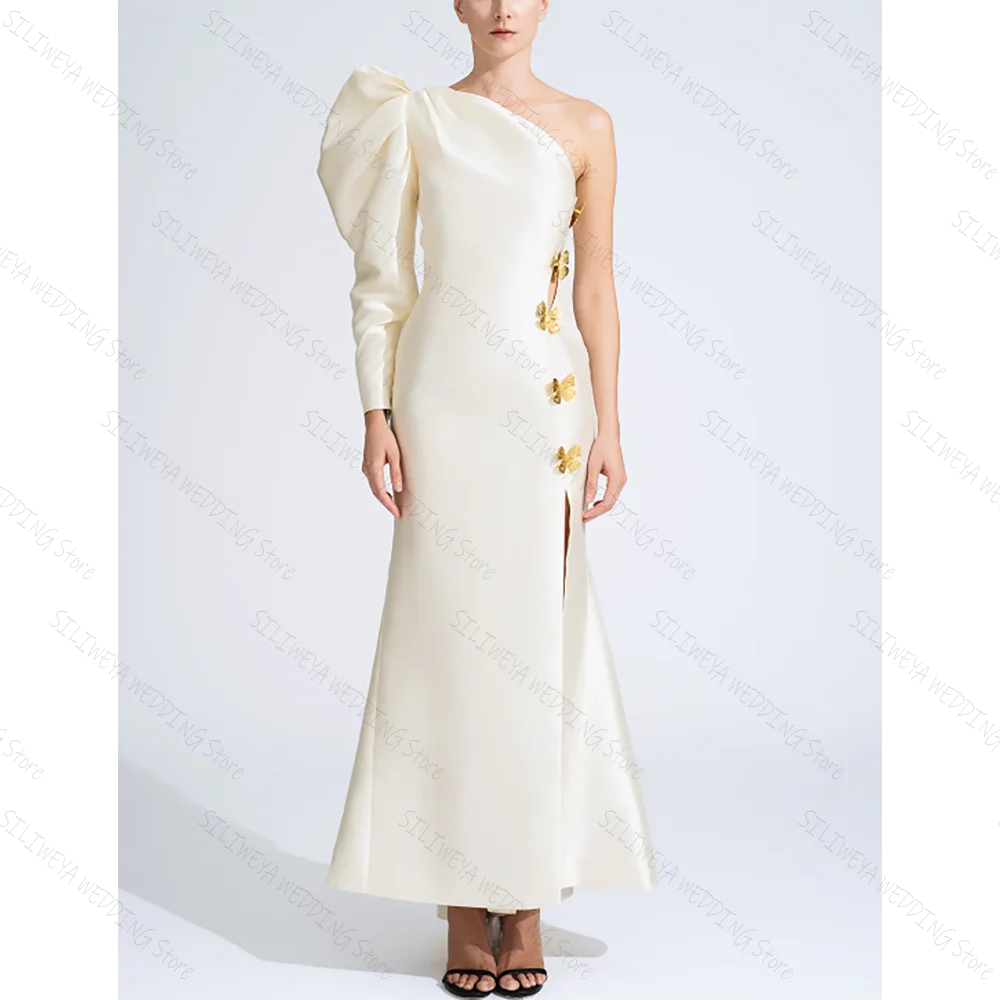 

Elegant White Satin One Shoulder A-Line Evening Dress Chic Prom Gown Robes De Soirée Customized Dresses