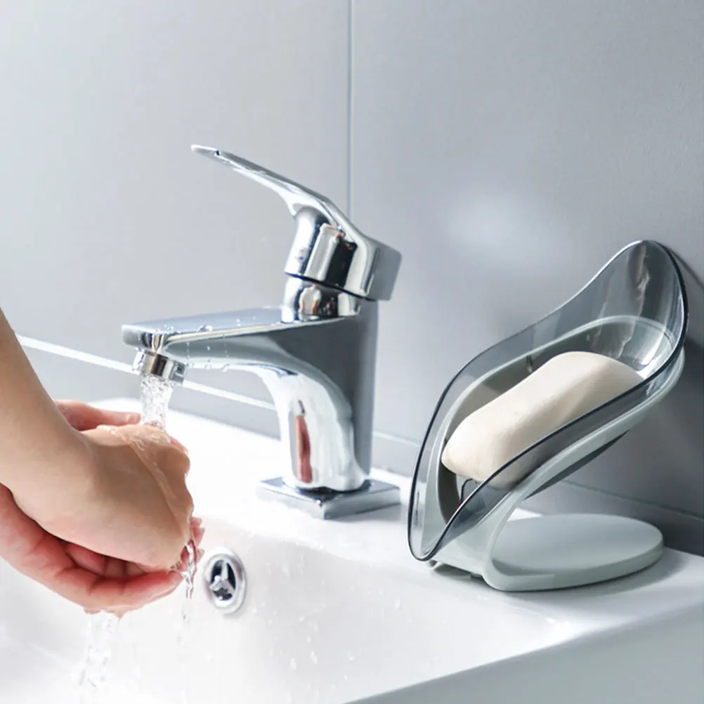

2pcs Leave Shape Dish Transparent Tilt Soap Holder Bar Soap Tray Drainage Design Storage Container For Bathroom Kitchen