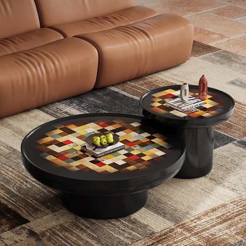 Italian style wooden frame glossy furniture round coffee table set, suitable for living room