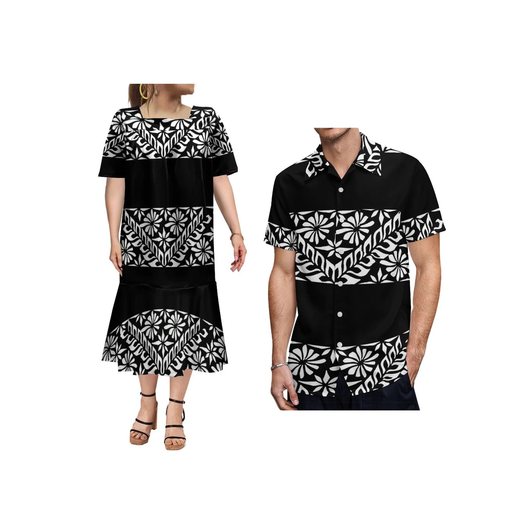 Camisa de ocio de verano, ropa exclusiva para parejas, vestido de mujer, conjunto de pareja, vestido largo polinesio personalizado Mumu