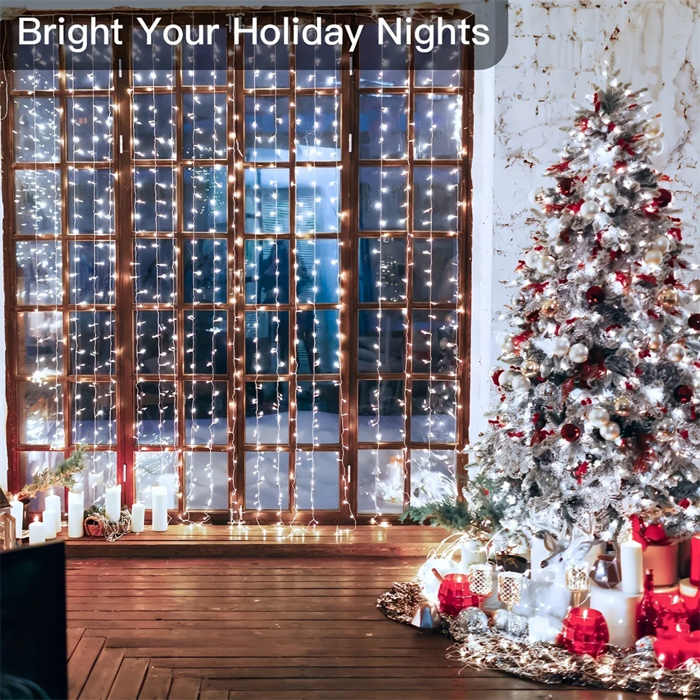 

3/6M Christmas Decoration LED Solar Curtain Light Outdoor Patio Decor Party Lights Holiday Decor for Garden Fairy String Lights