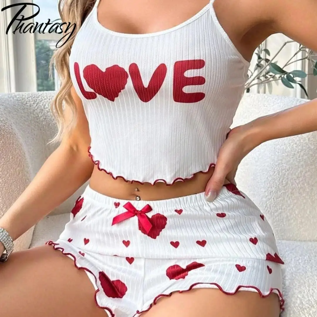 

Phantasy сексуальные топы с принтом любви, комплект одежды для сна, женский жилет-бретелька, шорты, повседневная домашняя пижама, повседневная женская одежда, лето 2023 г.