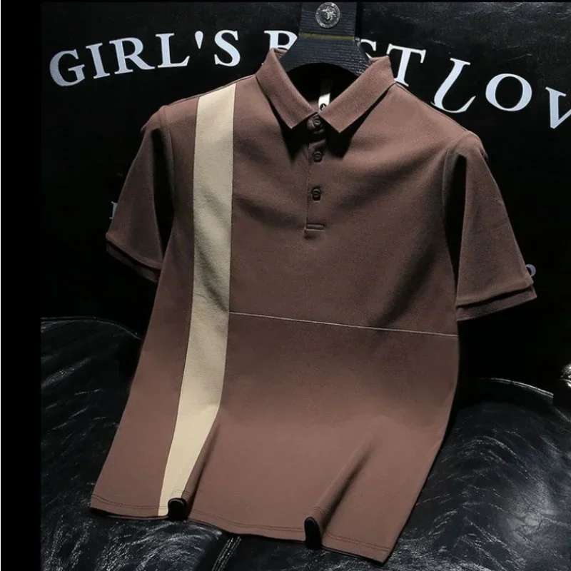 

Streetwear Spliced with Collar Male Tee Shirts No Logo Polo Men's T-shirt White Top Polyester Cotton Clothes High Quality Smooth