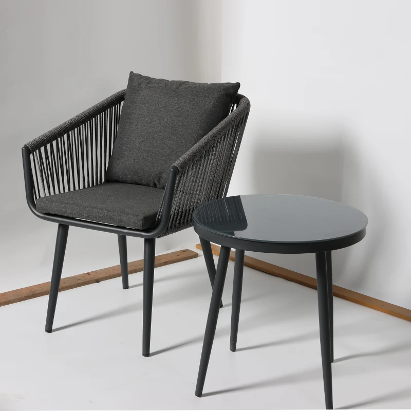 Outdoor Furniture Coffee Chair Steel Aluminum Frame Stackable PE Rattan Garden Chair Table