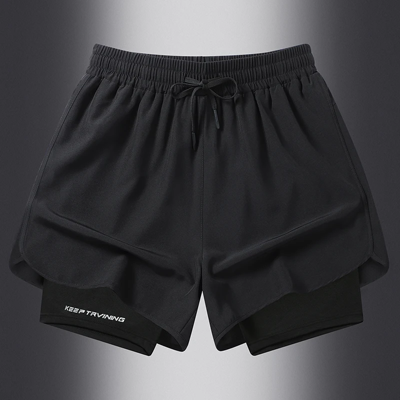 Summer Men's Elastic High Waisted Patchwork Bandage Solid Drawstring Pockets Casual Sports Loose Trousers Preppy Style Shorts