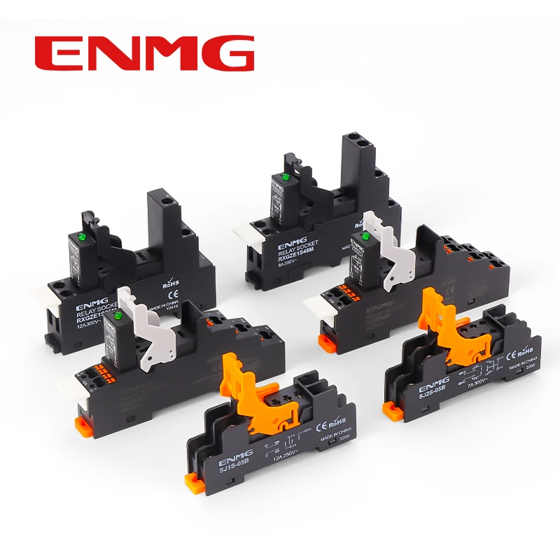 ENMG DIN Rail Relay Base - RXG-ZE1S-35M, RGZE05P (5-Pin), RGZE08P (8-Pin), SJ1S-05B Touch-Proof Screw Terminal Base Barrier-Type