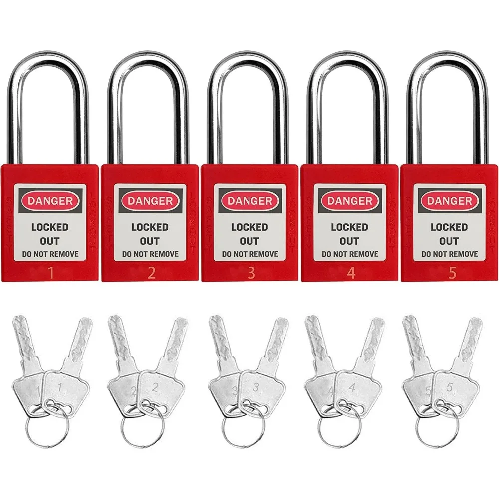 Lockout Tagout Locks, Safety Padlock, Keyed Differently Loto Safety Padlocks for Lock Out Tag Out Kits Station (Red 1-10)