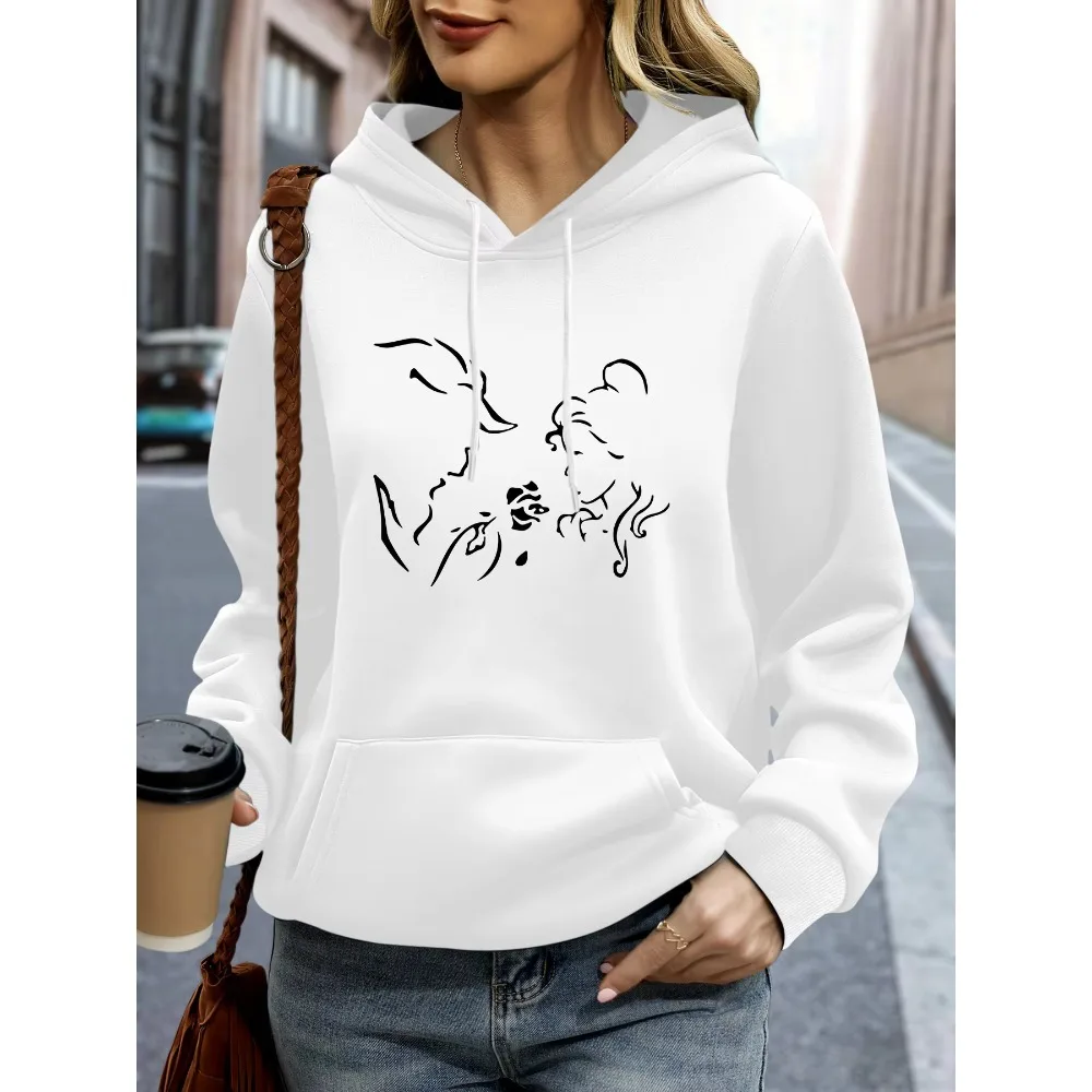 المرأة ديزني الجمال والوحش الرجال الصوف هوديس هودي البلوز البلوز الخريف الشتاء زائد الحجم فضفاض معاطف القمم لينة