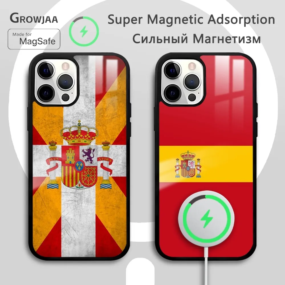 

Spain flag Luxury Phone Case For iPhone 16 15 14 13 12 11 Pro Max Plus Mini New Magsafe Mirror Wireless Magnetic Cover Funda