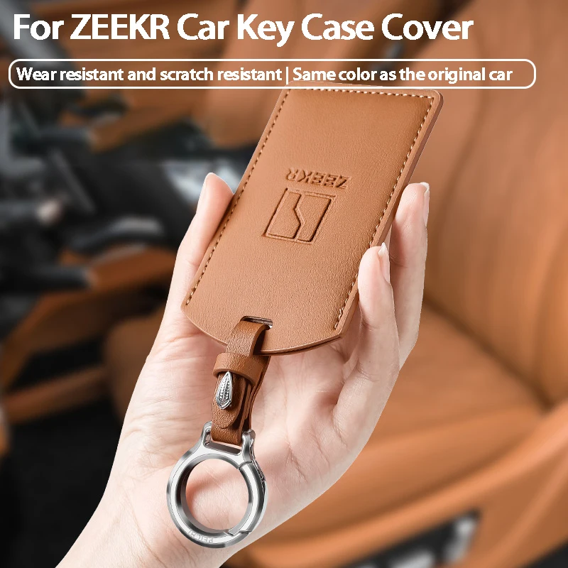 

Leather Car Remote Key Cover For ZEEKR 001 009 007 X Smart Holder Keychain Case Protector Shell Fob