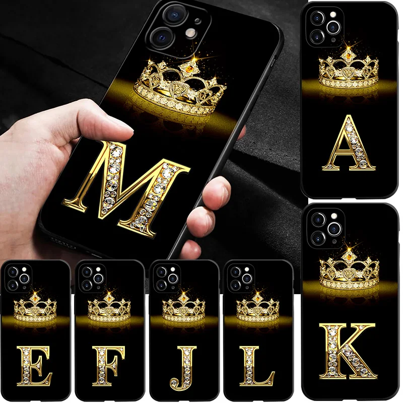 Case For iPhone 11 13 12 14 Pro 14 Pro Max XS Max XR 14 Plus Soft Cover Fundas Silicone Capa Shell Diamond Crown Letter