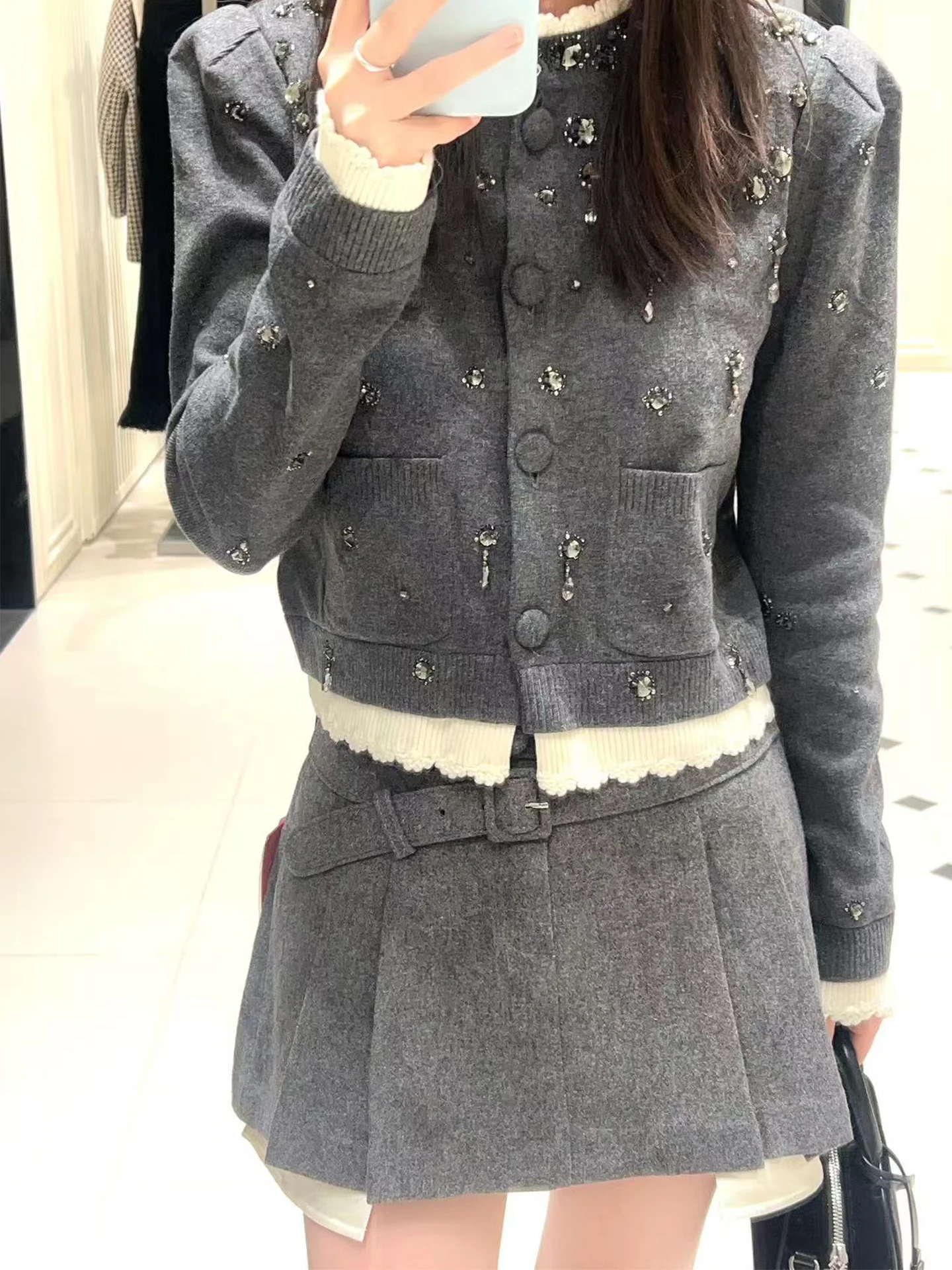 

Ele High Waist Woolen Skirt Women's Pleated ort Skirt with Se Pants Lengthening Leg Effect Side Waist Design