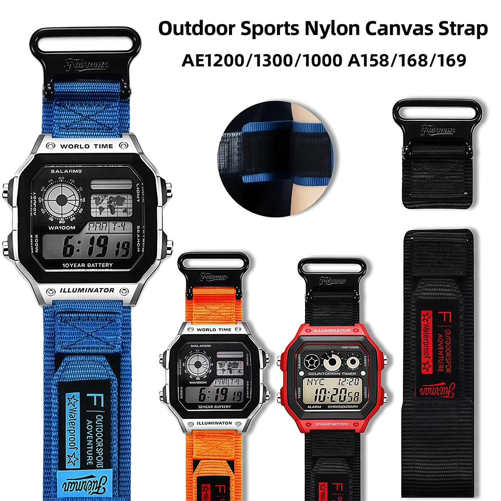 Pour Casio 3299 AE-1200WH AE1300 bracelet de montre modifier AE1200 respirant nylon extérieur bracelet anneau en métal camouflage accessoires