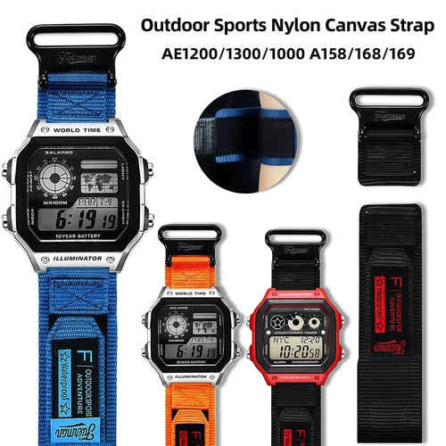 Para Casio 3299 AE-1200WH AE1300 correa de reloj modificar AE1200 correa de nailon transpirable para exteriores anillo de Metal accesorios de camuflaje