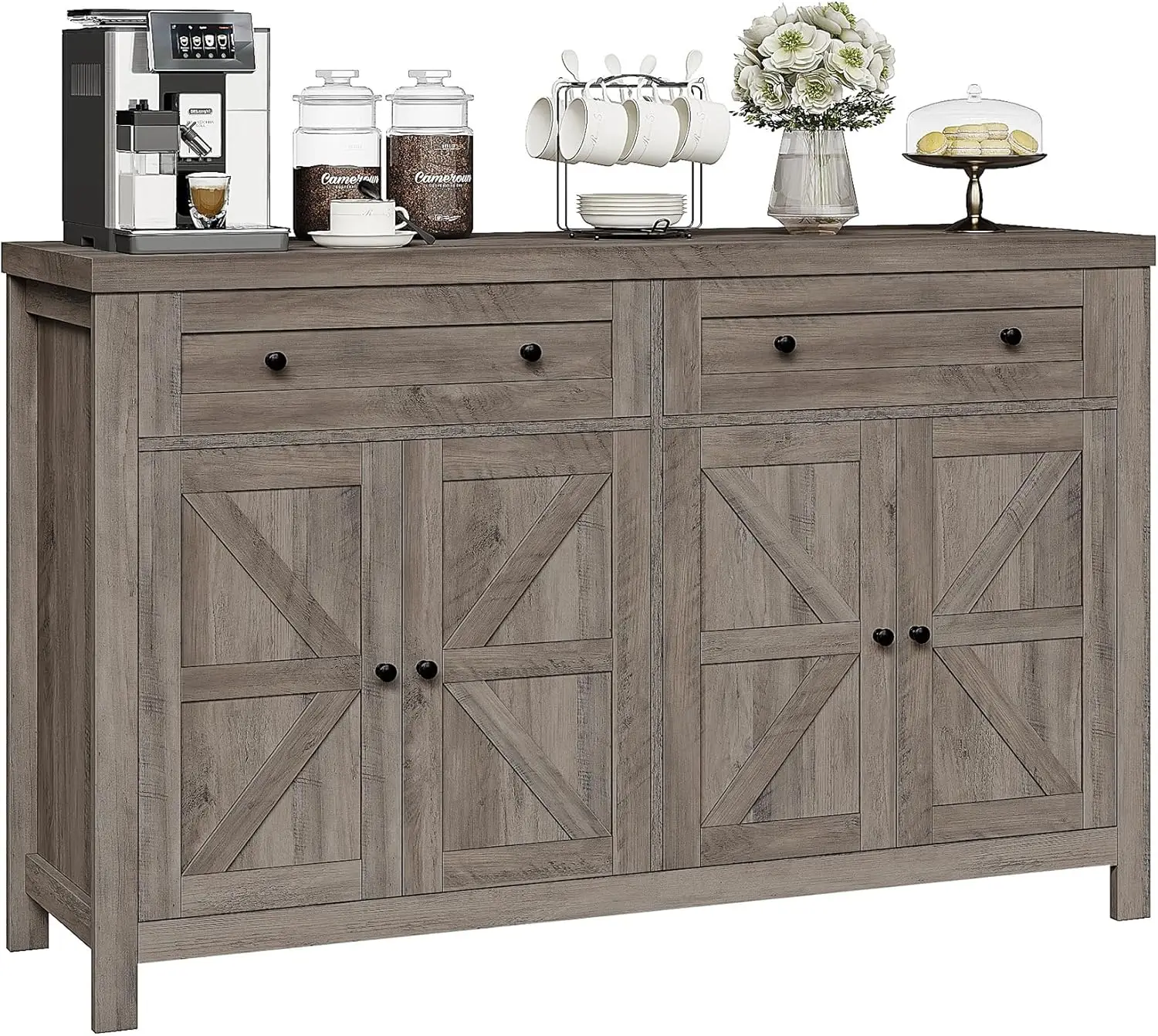 Buffet Sideboard Cabinet with Storage, Modern Farmhouse Coffee Bar Cabinet with Drawers and Shelves, Barn Door Storage Cabinet