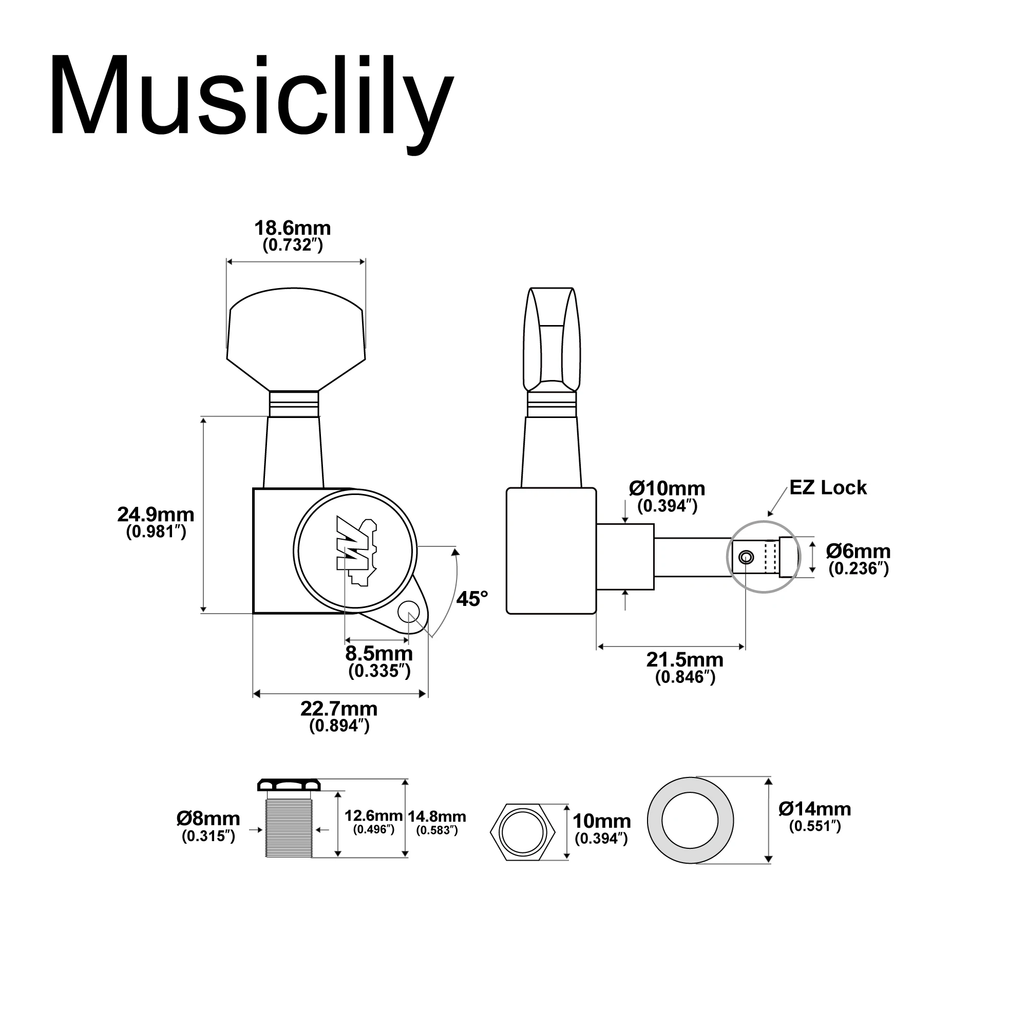 Wilkinson 6R/3R3L/6L 19:1 Ratio E-Z-LOK Full Sealed Guitar Tuners Machine Heads Tuning Pegs Keys for Acoustic Electric Guitar