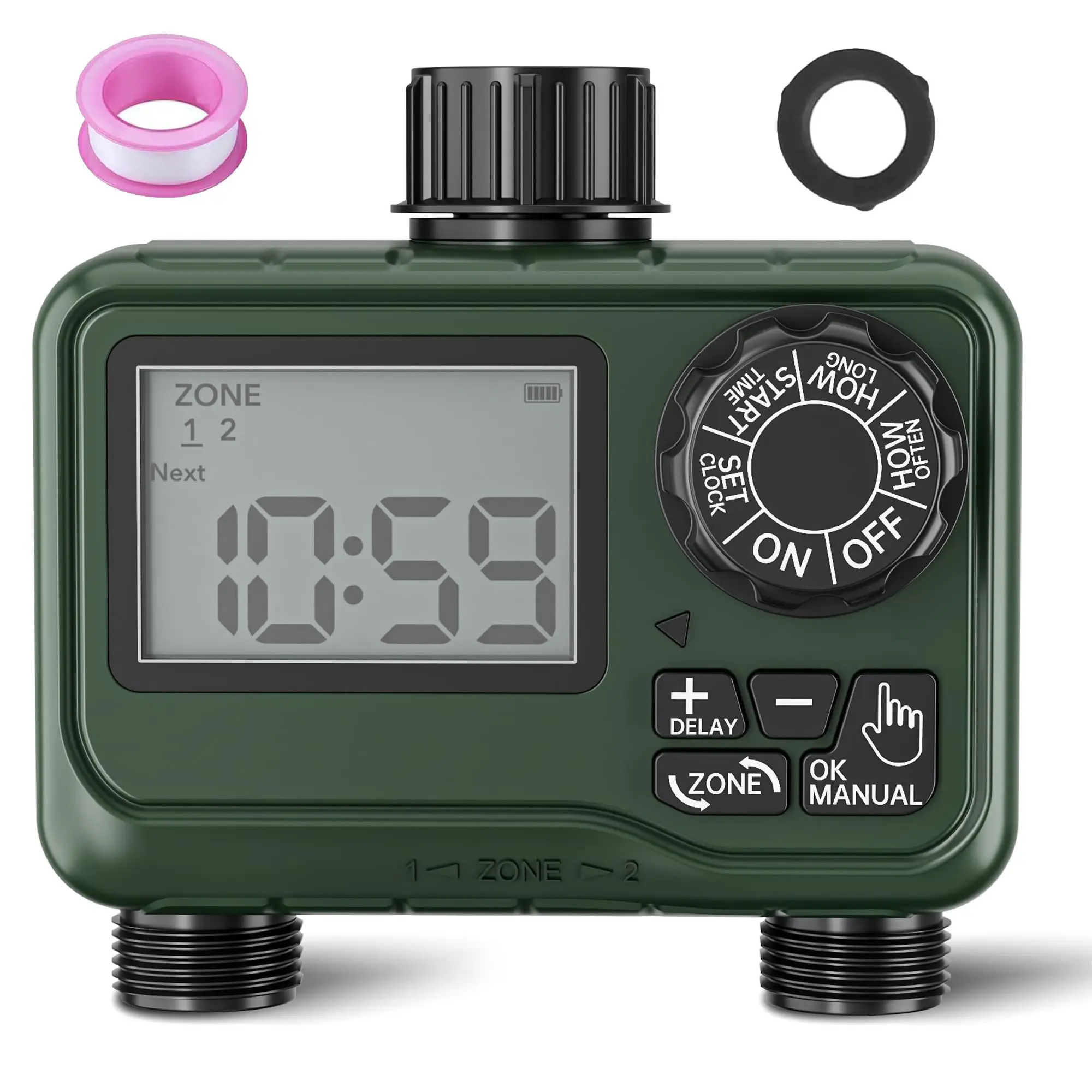 

BN-LINK Sprinkler Timer Outdoor - 2 Zone Programmable Water Timer with Rain Delay, Automatic Irrigation System for Lawns & Garden Hoses - Waterproof Manual Controller with Large LCD Display