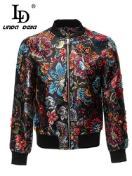 LD LINDA DELLA 2023 New Style Fashion Designer Coat Women's Flower Color Extravagant Nail Bead Print Zipper Splice Coat