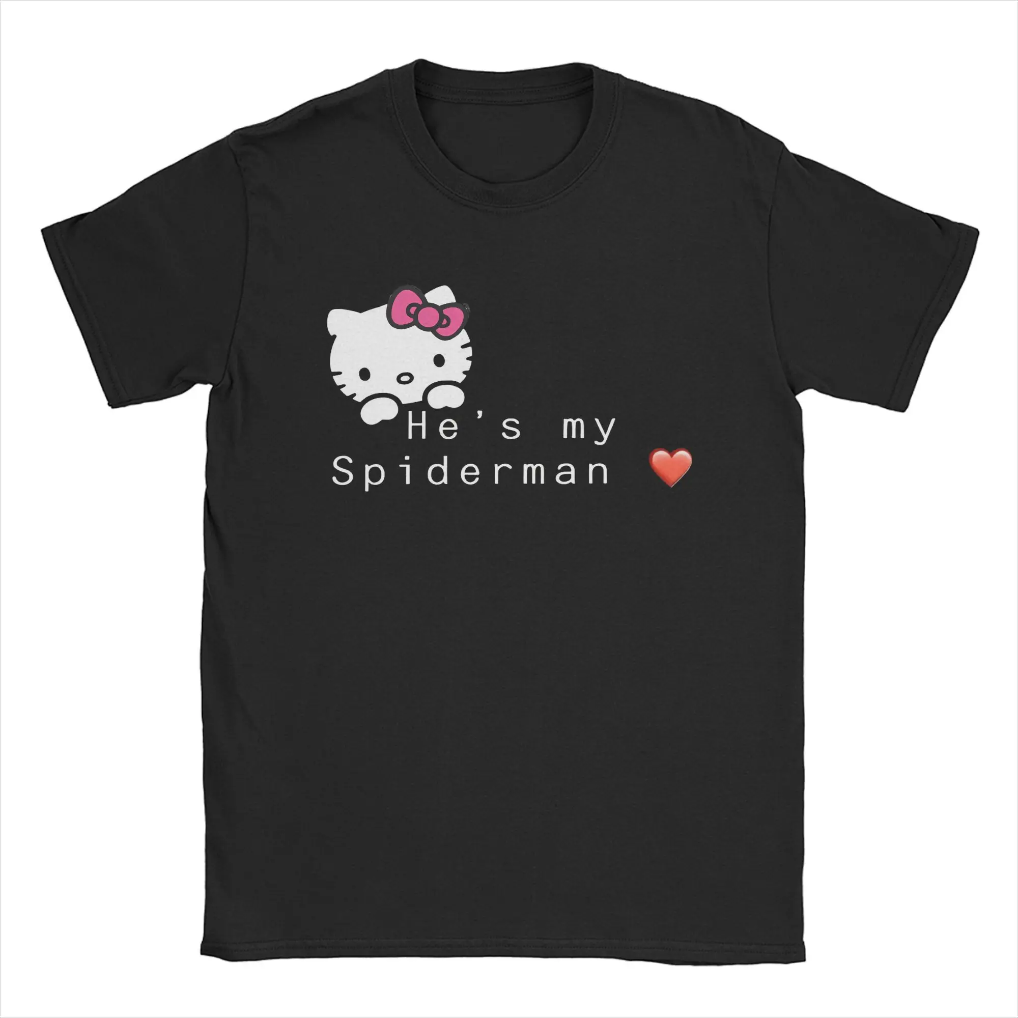 Hello Kitty He's My Spiderman T-Shirt For Men Women Cotton Tops Priting  Round Neck Short Sleeve