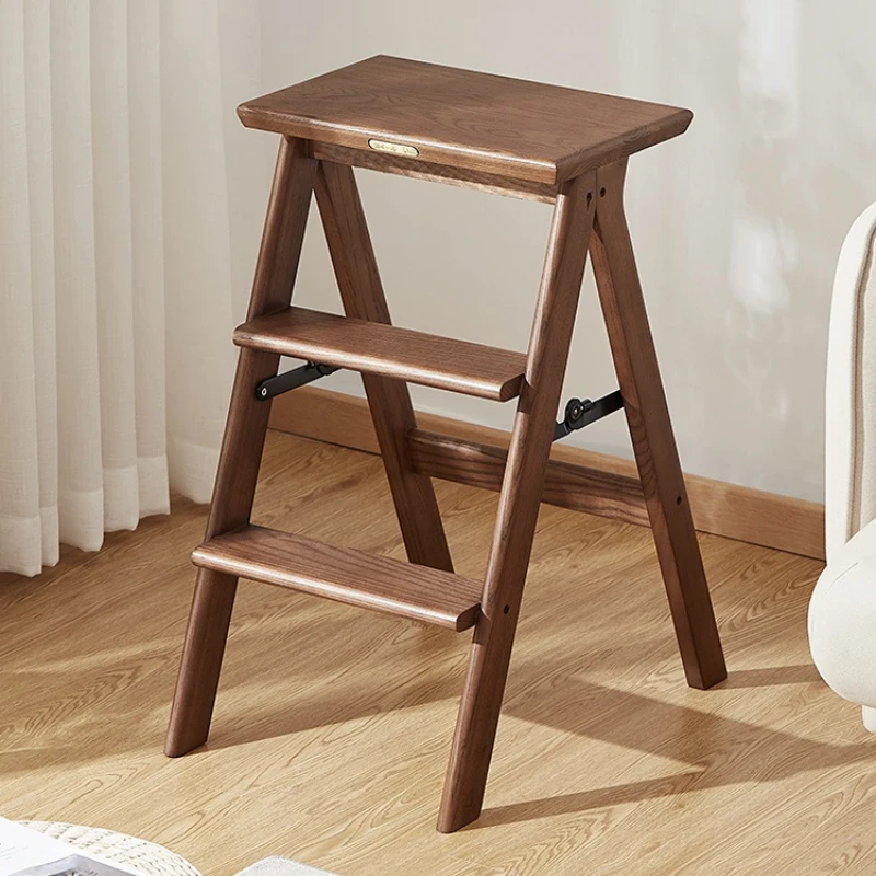 Multi-functional household ladder folding steps thickened solid wood three-step ladder