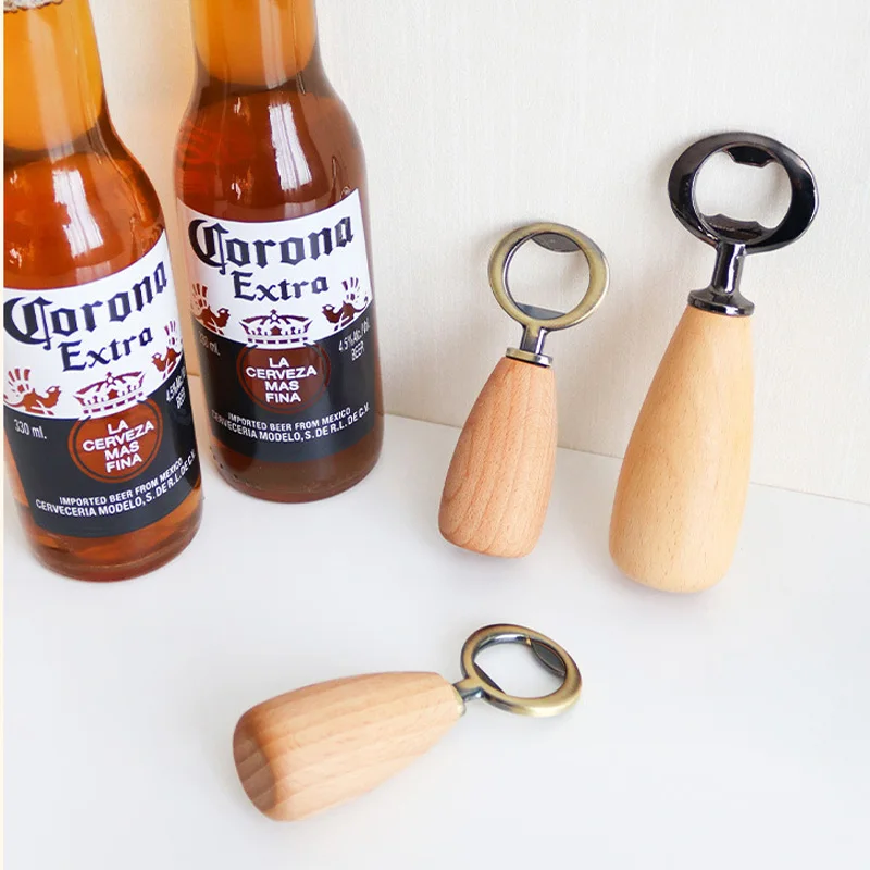 100Pcs/Lot Mini Stainless Steel Beer Bottle Opener With Wooden Handle Bottle Opener Beech Mouldproof Retro Bottle Cap Driver