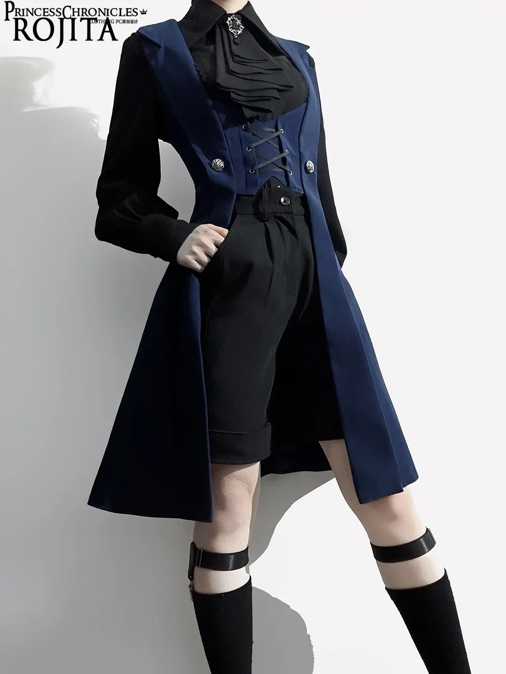 Gothic Sleeveless Long Waistcoat Women Lapel Slim Fit Long Vest Vintage Lolita Outerwear Overcoat