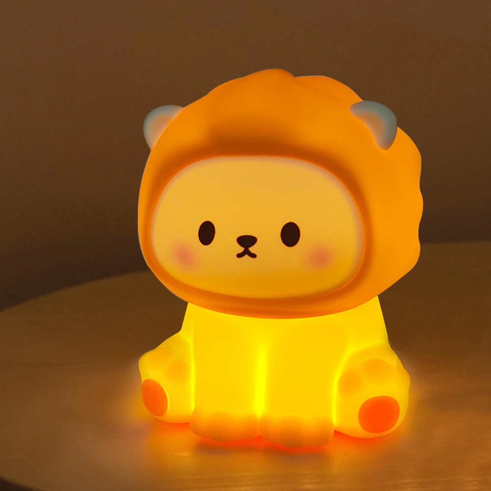 Kawaii Lion Night Light Rechargeable 3 Level Dimmable Silicone Sleeping Light Bedside Lamp Nursery Nightlights For Bedroom