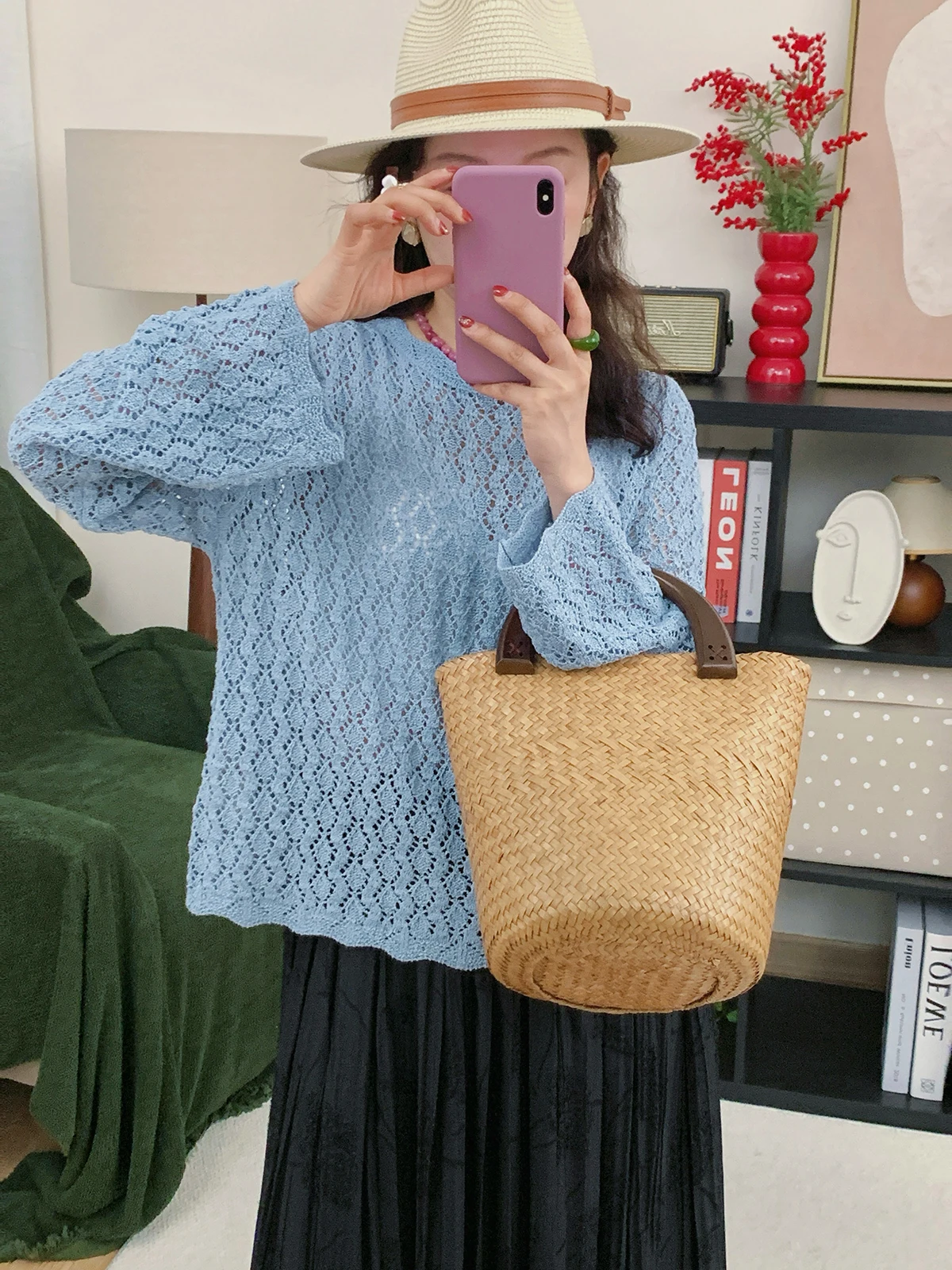 

Romantic Knitted Long Sve Hollow out Women's Top High Yarn Strong Twist Proc Loose Covering irt Autumn Faion Ladies...