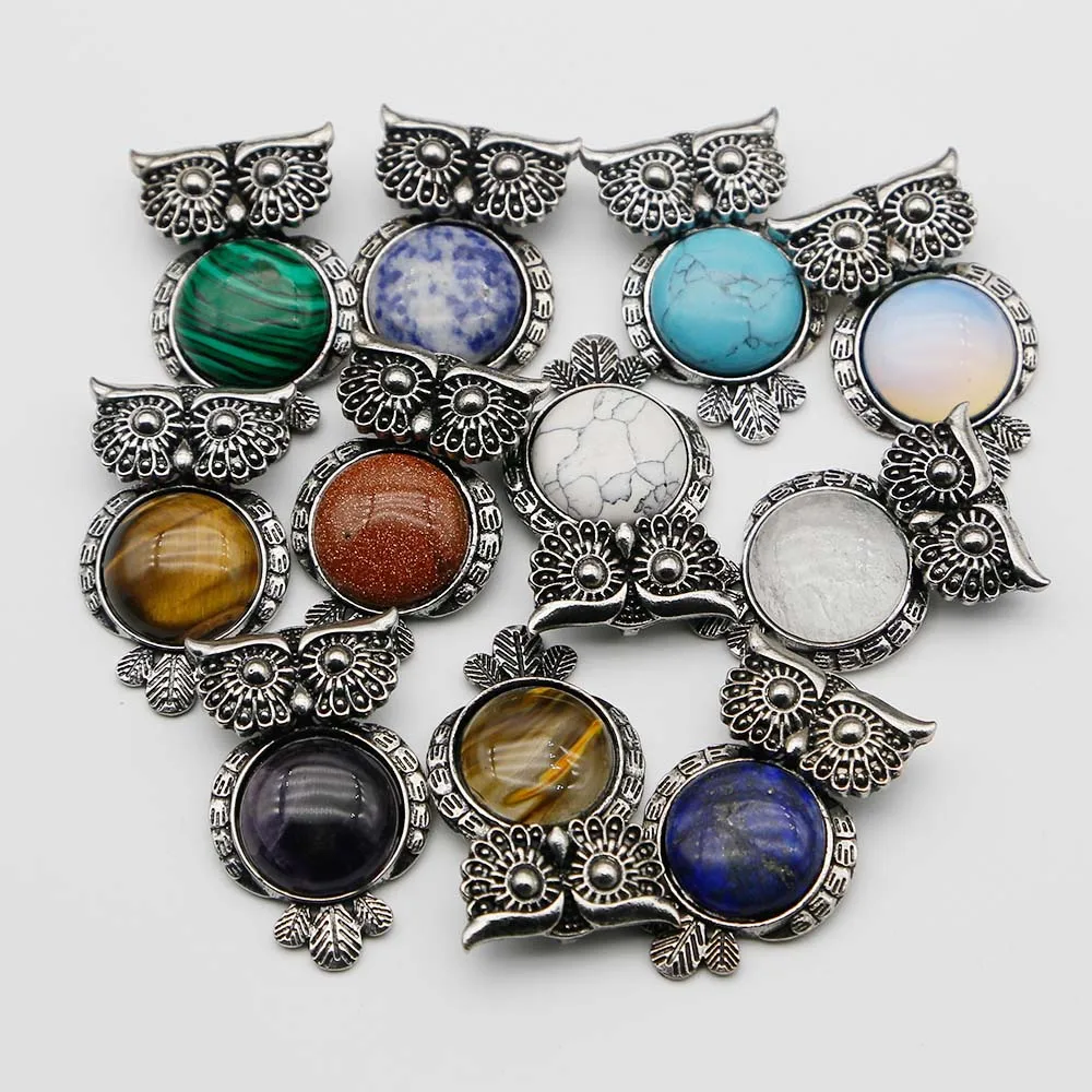 Semi-gem Silver-plated Vintage Personality Owl Pendant Agate Opal Pine Necklace Charm Fashion Jewelry Accessories Wholesale10Pcs