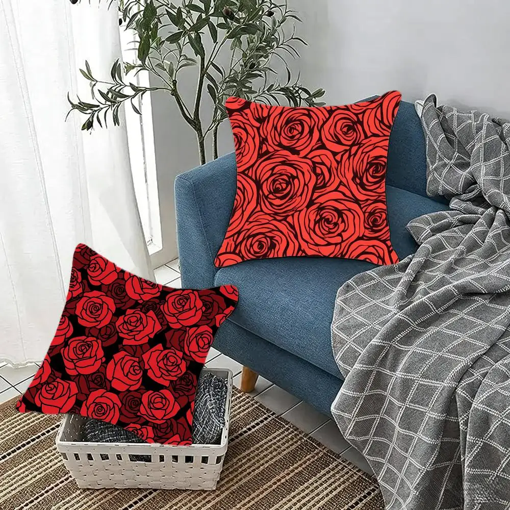 Romantic Elegant R-Red Rose Cushion Cover Fluffy velvet Nordic style plush Living room sofa decorative