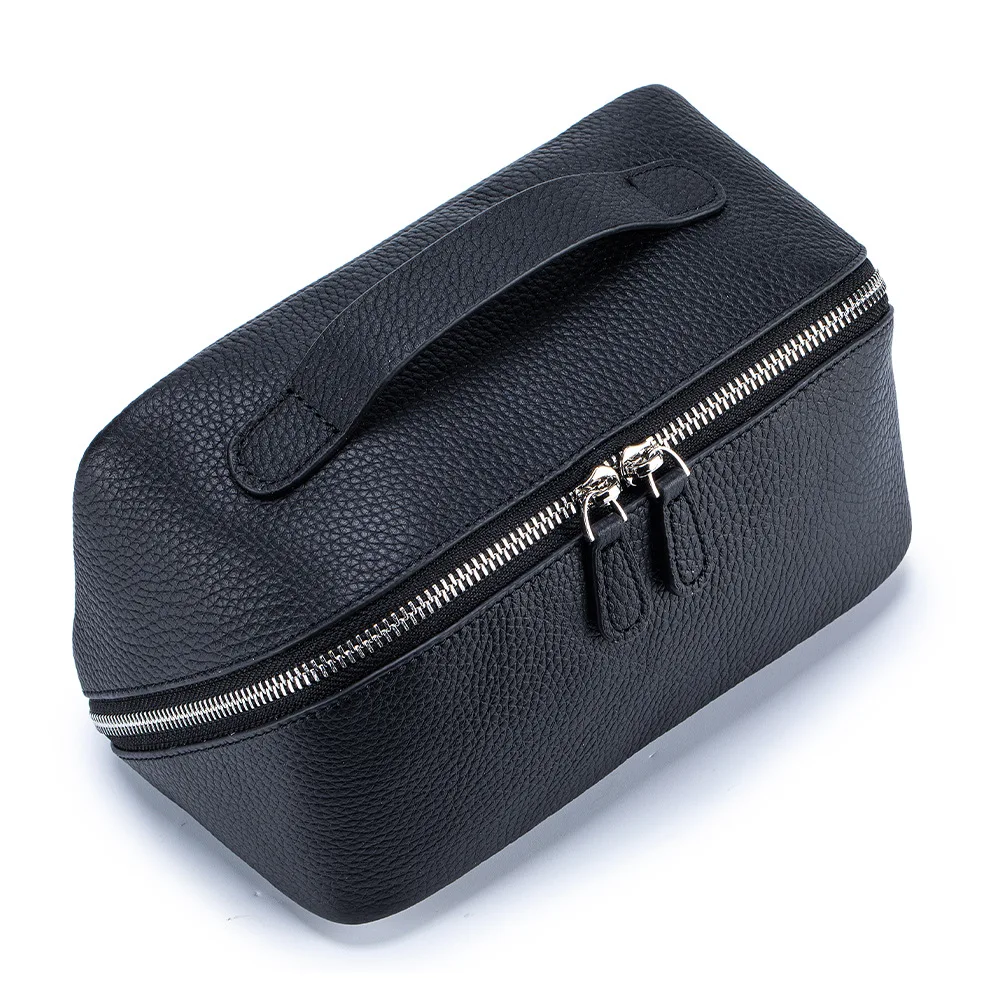 Woman Handbag Cowhide Portable Makeup Bag Large Capacity Simple Style Handheld Toiletry Bag Genuine Leather Travel Organizer Bag