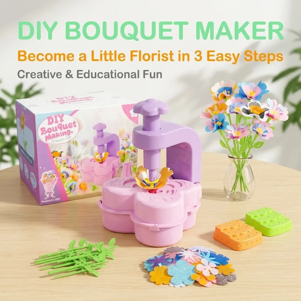 New Flower Press Craft Toy – Creative DIY Handmade Flower Arrangement Machine for Kids, Perfect Gift for Girls