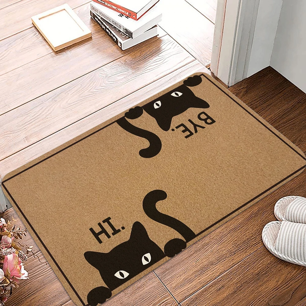 Felpudo divertido de bienvenida de gato VIKAMA Hi Bye para puerta delantera, alfombra de entrada interior, puerta delantera de casa, baño, cocina, decoración del hogar