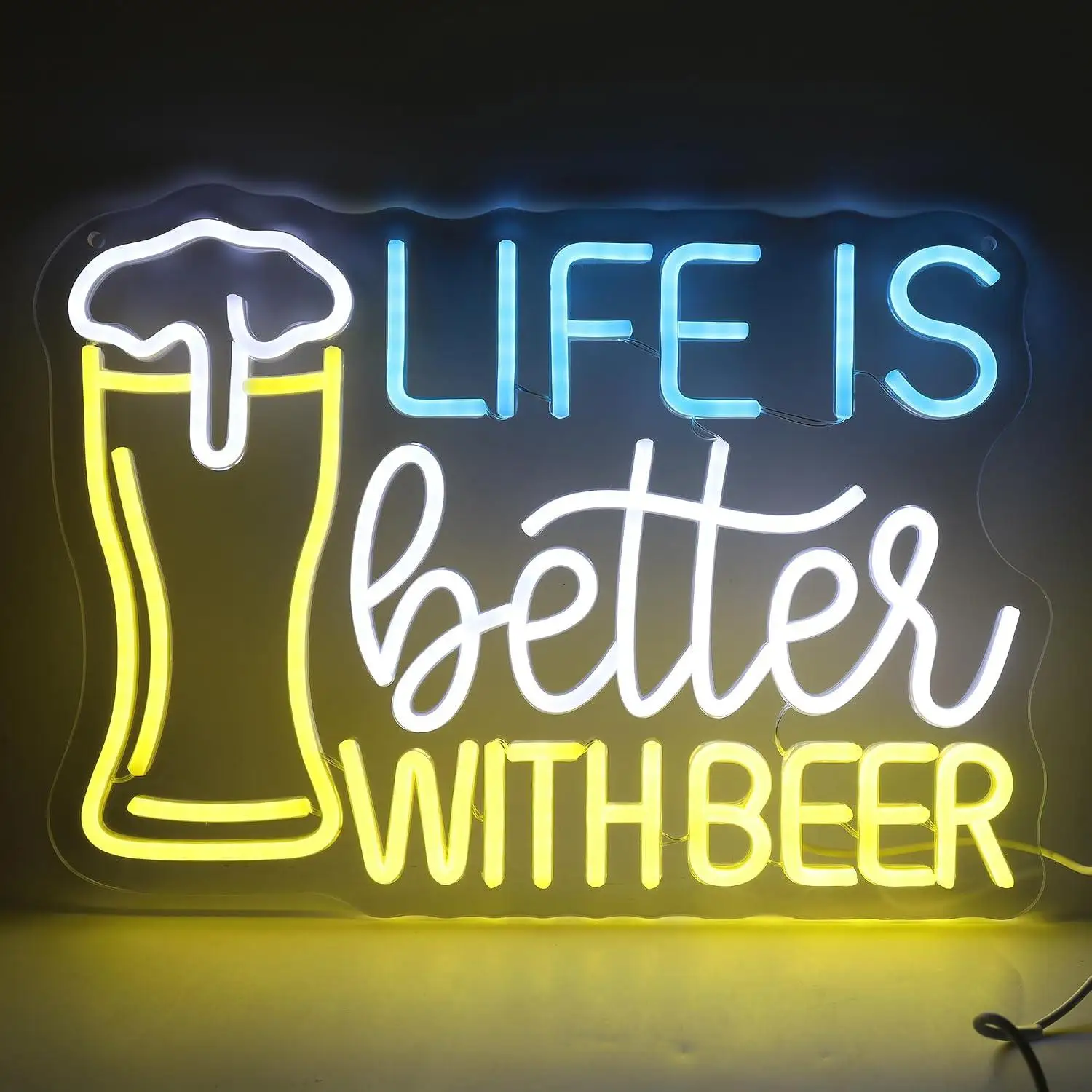 Life Is Better With Beer Neon Sign USB Dimmable LED Lights For Beer Themed Home Bar Man Cave Bedroom Wall Hanging Art Decor Gift