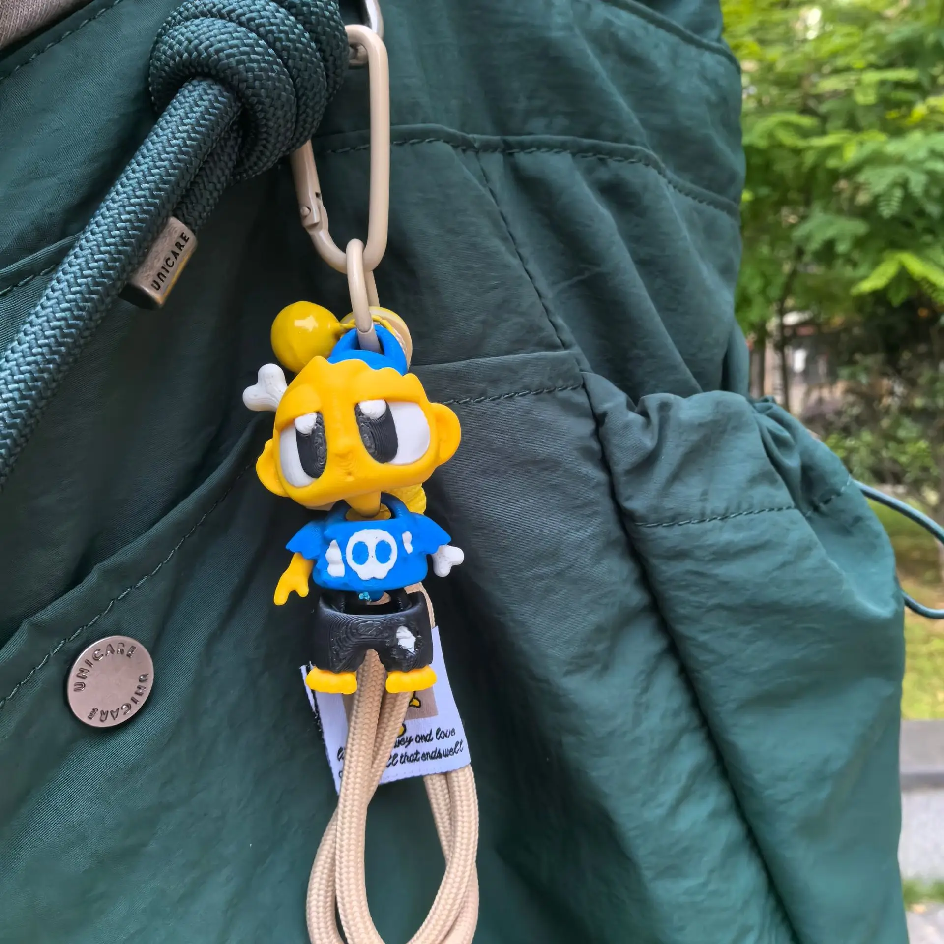 3D Printed Cartoon Zombie Figure Keychain with Paracord Lanyard and Carabiner Cute Monster Bag Charm Pendant Backpack Decor