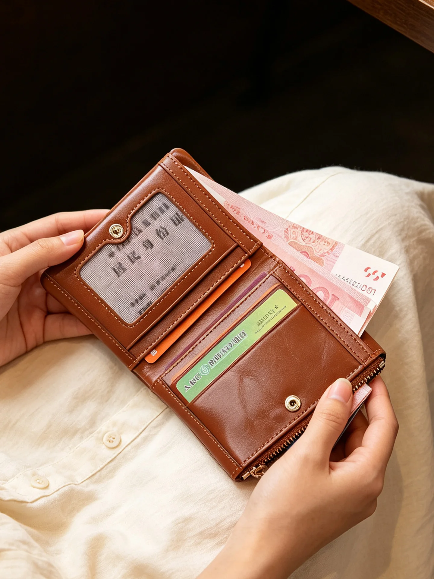 軽量トップレイヤー牛革ショートウォレット女性用レトロ収納小銭入れマルチカードスロットコンパクトオーガナイザー