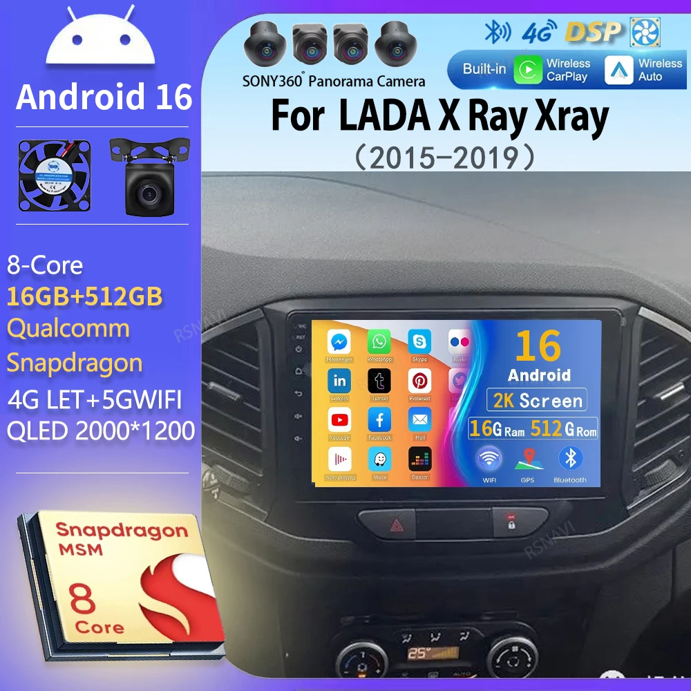 Android 16 wifi+4G Carplay AUTO Car Radio For LADA X Ray Xray 2015- 2019 Navigation GPS Video Player Stereo Head unit Multimedia