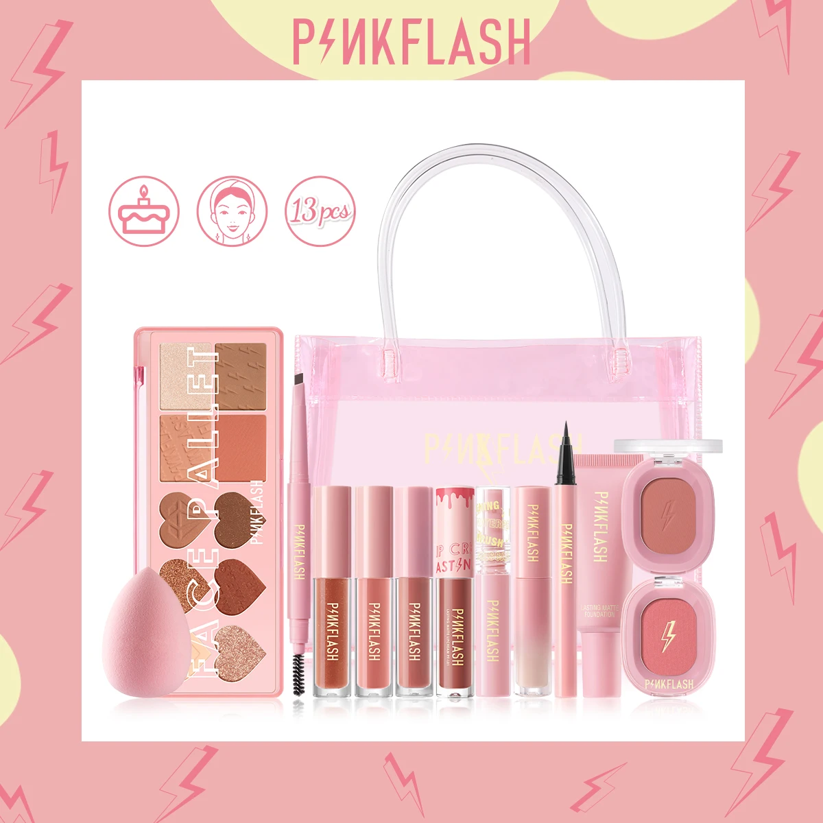 

PINKFLASH 1 Anniversary Full Face Makeup Sets Liquid Concealer Foundation Beauty Lip Gloss Mascara Eyeliner Face Blush Cosmetic