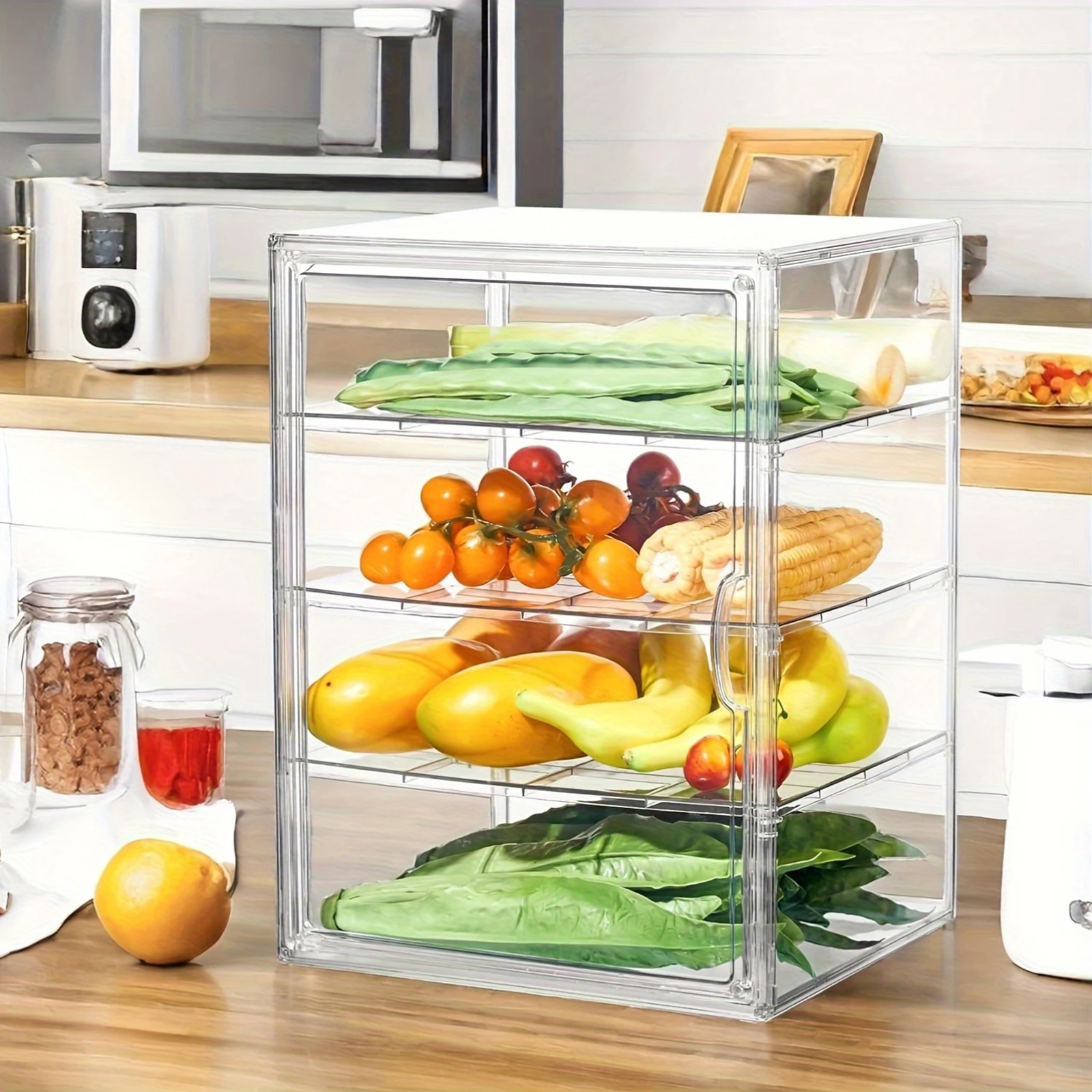 4-Layer Bakery Pastry Display Case with Lid Bread Display Cabinet Adjustable Countertop Showcase Stand for Cookie Birthday Chips